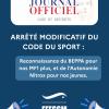 Arrêté modificatif du Code du Sport